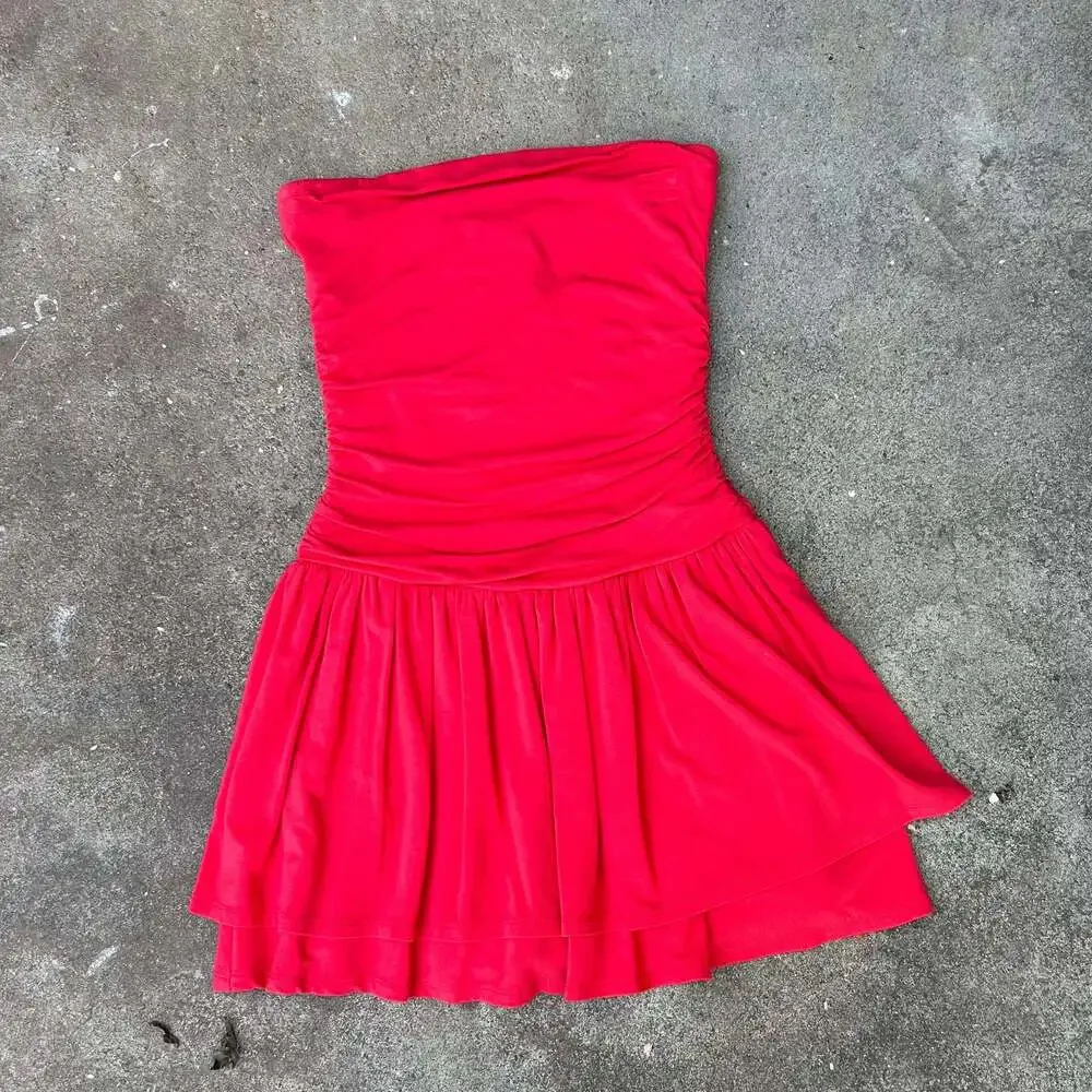 Garage Flirty Hem Tube Romper Dress in Red